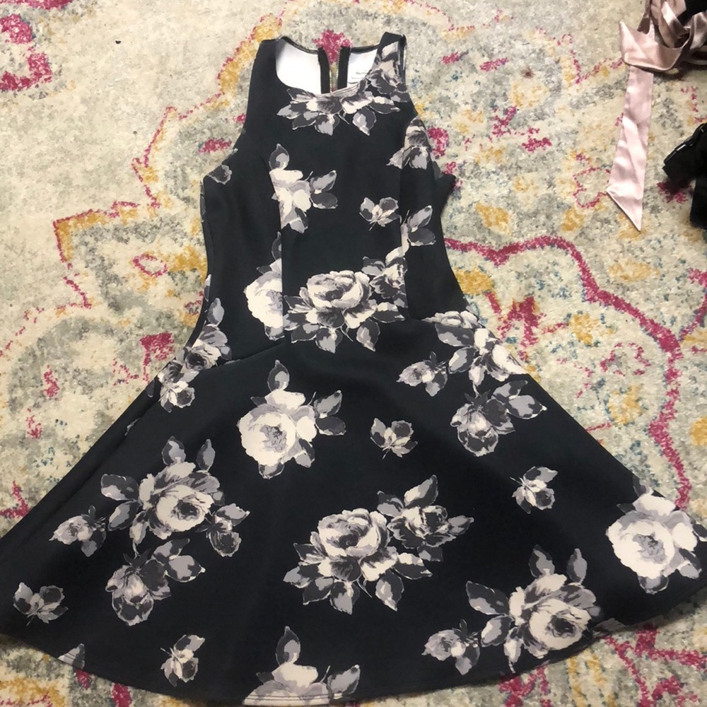 Black and White Flower A-Line Dress